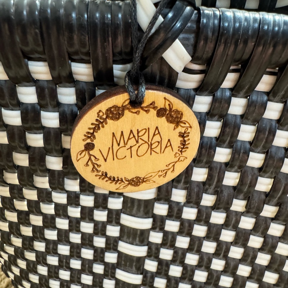 Maria Victoria Black and White Woven Tote Bag - Picture 2 of 7
